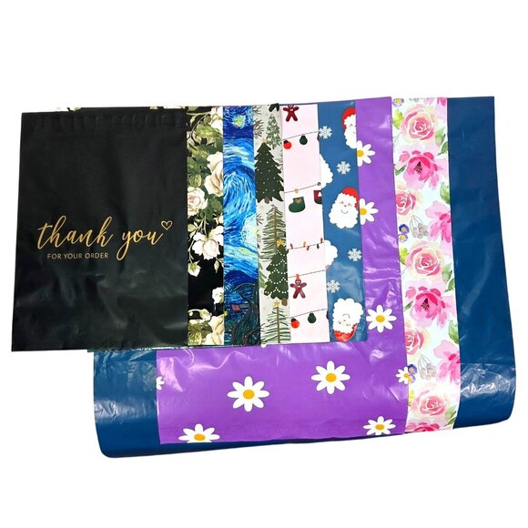 Festive Poly Mailer Bundle 55 Pieces 3 Sizes 9 Designs Including Holidays - Picture 10 of 16